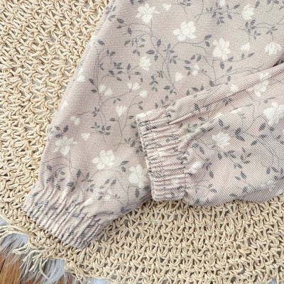  Conj. Batinha Manga Longa Anarruga Três Laços e Calça Floral - Areia